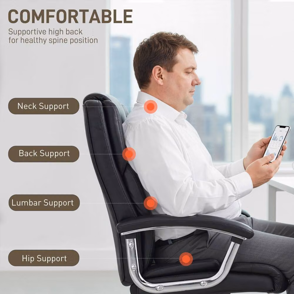 STILVORA Black Faux Leather Executive Big and Tall Office Chair with Headrest and Armrests – 6