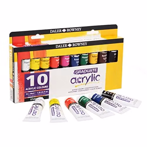 Daler-Rowney Graduate Acrylic Paint Set, 10 Assorted Multicolour Shades, 38ml per Tube