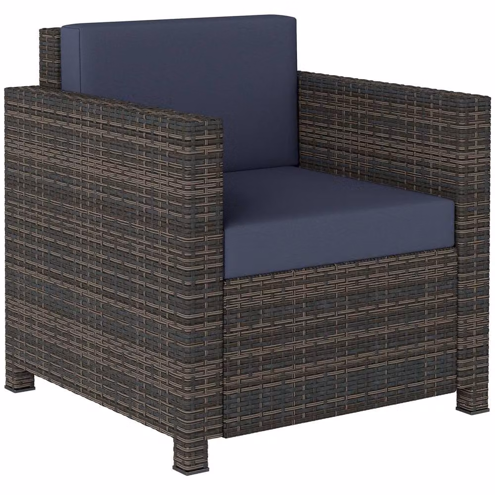Wyld Haus Zivi Mixed Brown PE Rattan Garden Armchair with Navy Cushions W/D/H: 75 x 70 x 80 cm – 2