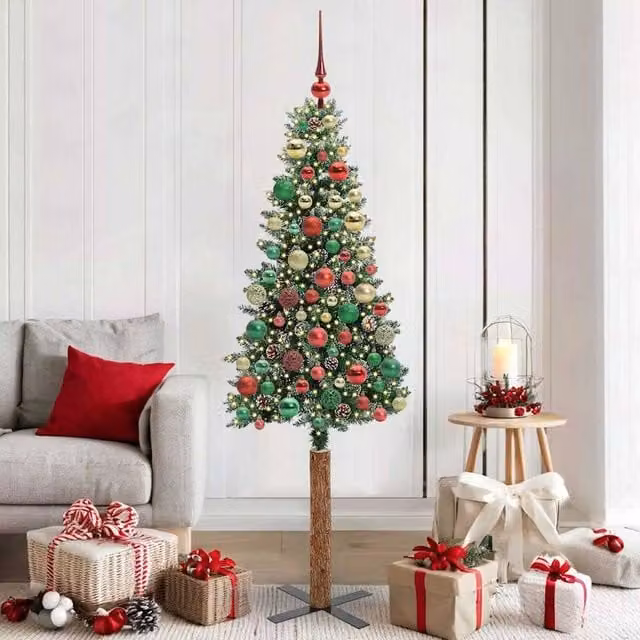 Berkfield Home Slim Christmas Tree with 300 LEDs in Green and White, Height: 180 cm – 1