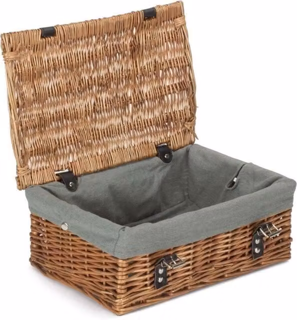Red Double Steamed Wicker Hamper Basket with Grey Cotton Lining and Handles, Diameter: 35 cm – 1