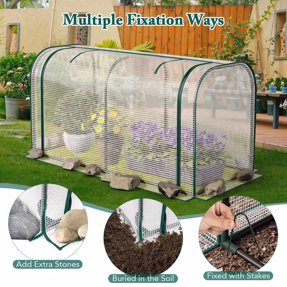 Gymax Mini Tunnel Greenhouse in White with Waterproof PE Cover, W/D/H: 118 x 55 x 60 cm – 4