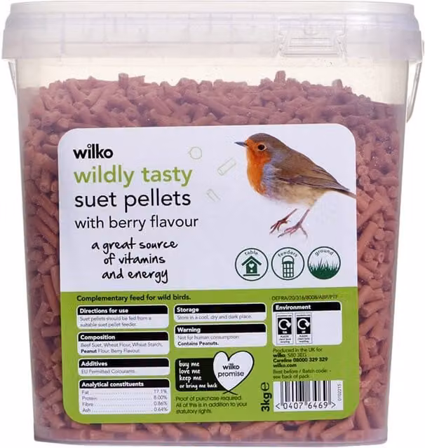 wilko Wild Bird Suet Pellets Tub Berry, Brown
