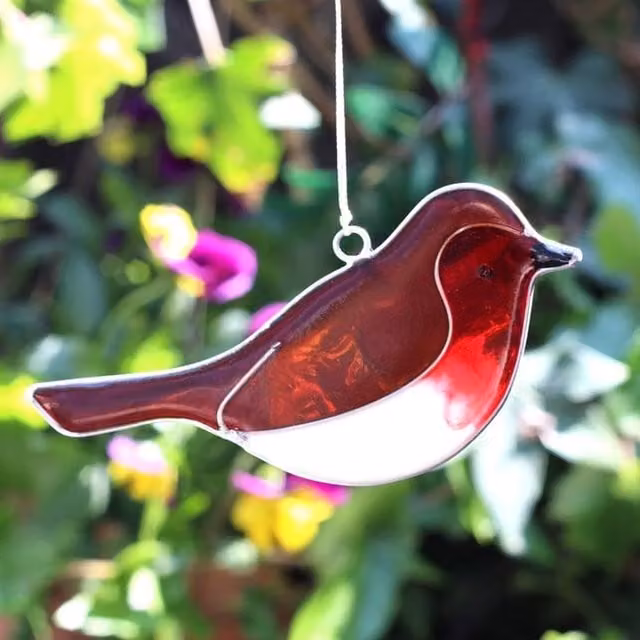 Uniqueful Robin Bird Glass Suncatcher in Multicolour and Red – 1