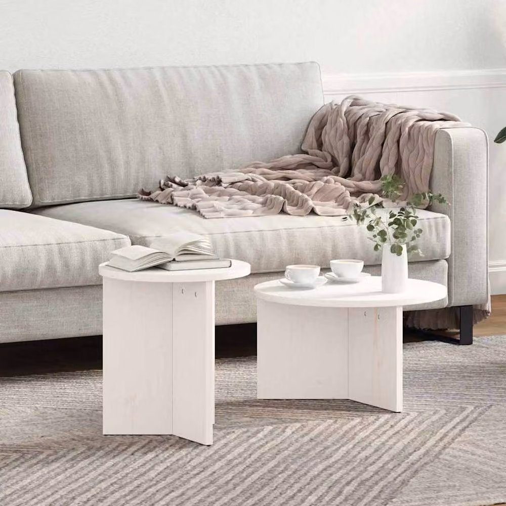 Berkfield Home Elegant 2-Piece White Solid Pine Wood Nested Coffee Table Set – 1
