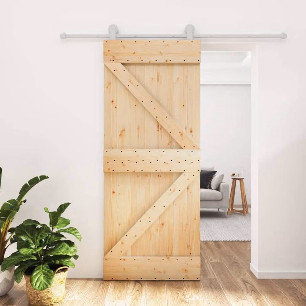 Berkfield Home Modern Sliding Door with Hardware Set in Brown Solid Wood, W: 85 cm, H: 210 cm