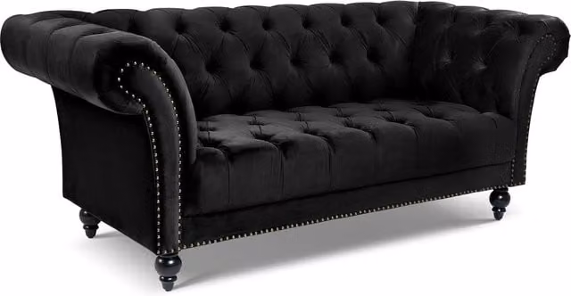 Bravich Chesterfield Rolled Arm Velvet Sofa in Black