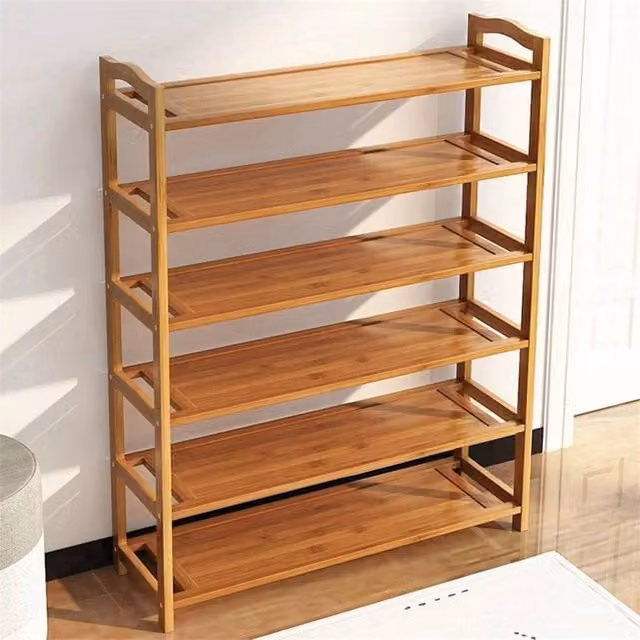 Kelvenix 6-Tier Bamboo Shoe Rack and Footwear Organiser in Brown – 1