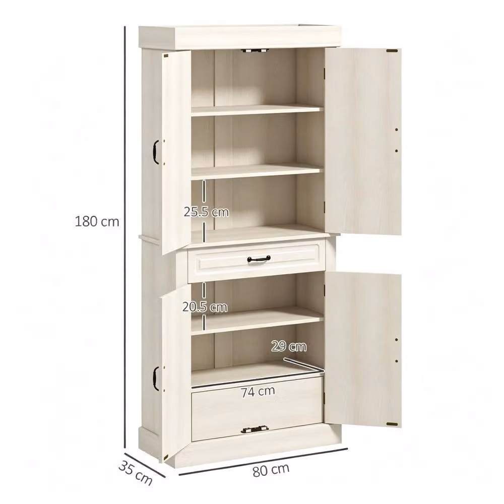 STILVORA Modern Tall Kitchen Cupboard in White with Internal Drawers and Shelves – 2