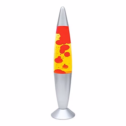 Global Gizmos 48850 Retro Red and Yellow Lava Lamp with Silver Base