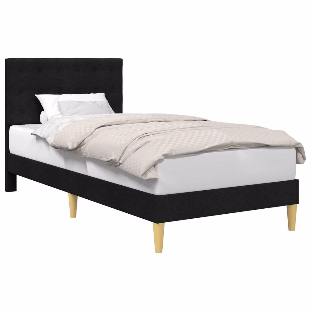Berkfield Home Modern Upholstered Bed Frame with Headboard in Black Fabric, W/D/H: 90 x 190 cm – 2