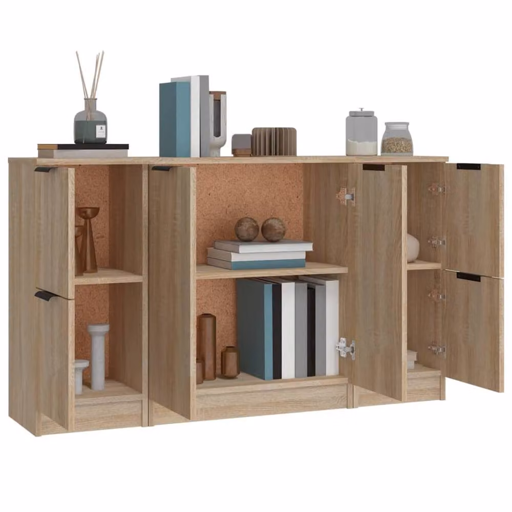 Berkfield Home 3-Piece Sonoma Oak Sideboard Set in Light Brown – 2