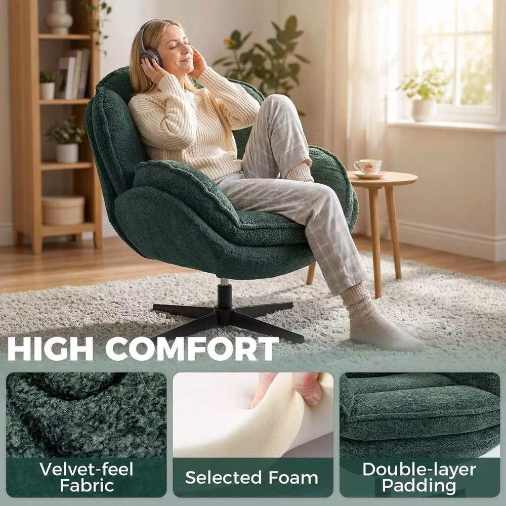 PAWNORA Modern Velvet Swivel Accent Chair in Dark Green with Armrests – 5