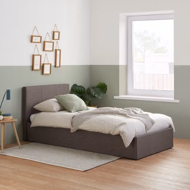 Birlea Berlin Grey Velvet Single Ottoman Bed W/D/H: 90 x 190 cm