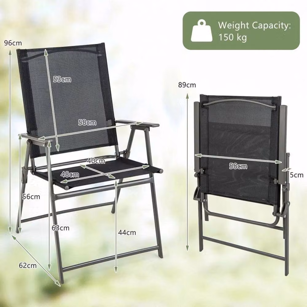 KORVIXA 2-Piece Set of Black Folding Patio Dining Chairs with Armrests and Textilene Fabric – 2