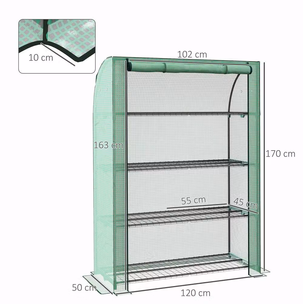 STILVORA 4 Tier Mini Greenhouse with Movable Shelves in Green, H 170 x W 120 x D 50 cm – 3