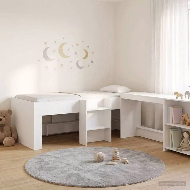 Berkfield Home Kids High Bed Frame with Desk and Stairs in White Engineered Wood