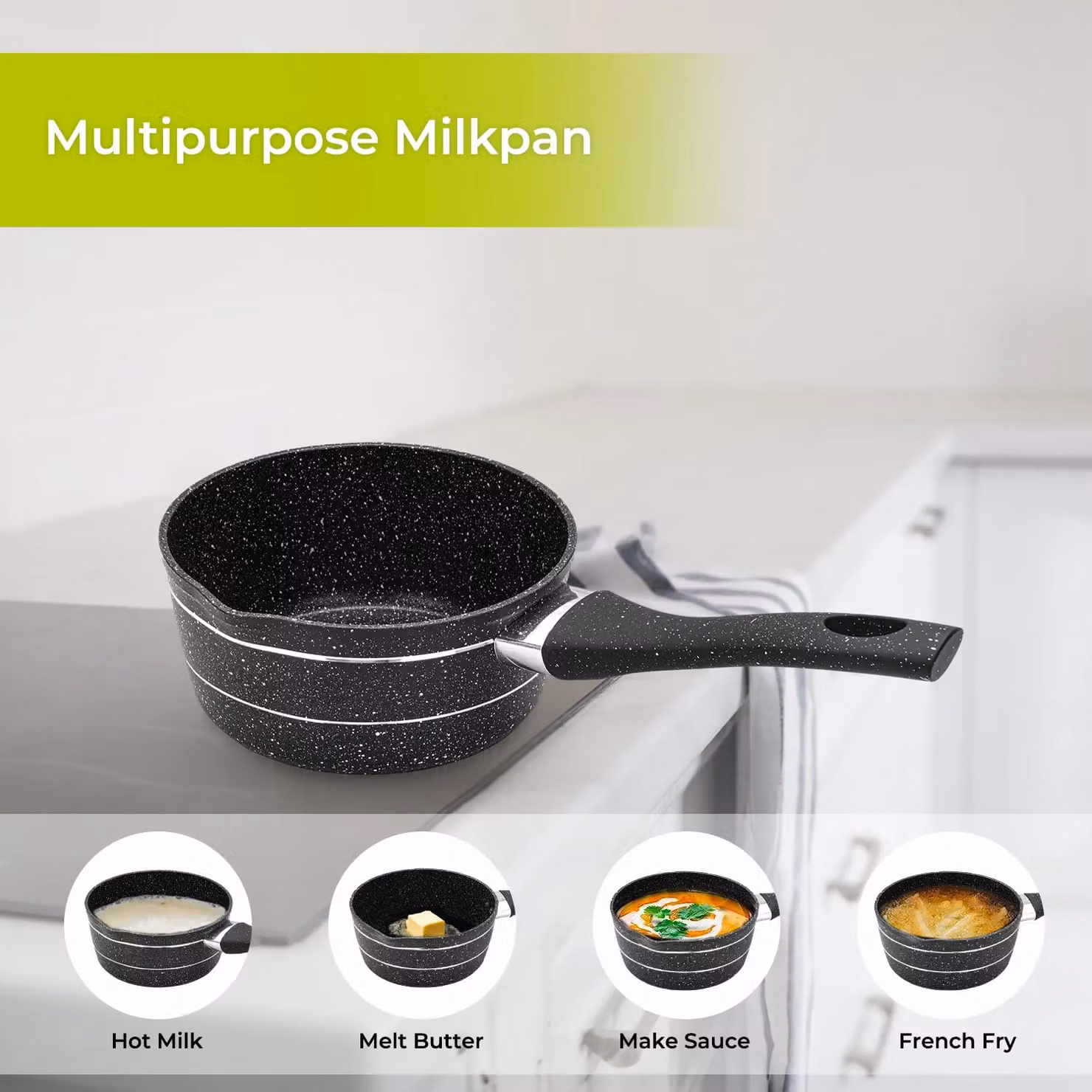 Royalford Non-Stick Multipurpose Saucepan with Pouring Spout, Black, Diameter: 18 cm – 4