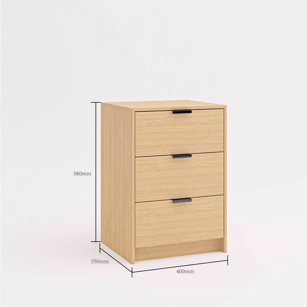 VOGREX Modern Nightstand with 3 Drawers in Sand Brown Matt Finish – 2