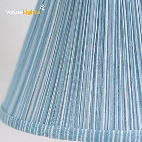 ValueLights Laurenne Small Blue Pinstripe Fabric Pleated Tapered Lamp Shade, Shade Width: 27.5 cm – 2