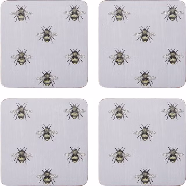 Creative Tops Set of 4 Country Bee Coasters, Square, Grey, W: 10.5 cm x D: 10.5 cm