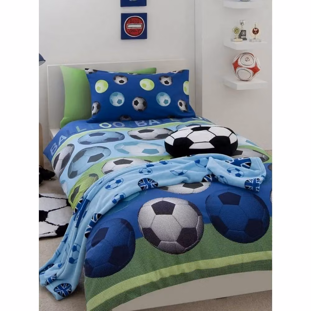 Catherine Lansfield Reversible Striped Football Duvet Cover and Pillowcase Set in Blue, W/D/H: 140 x 200 cm – 2