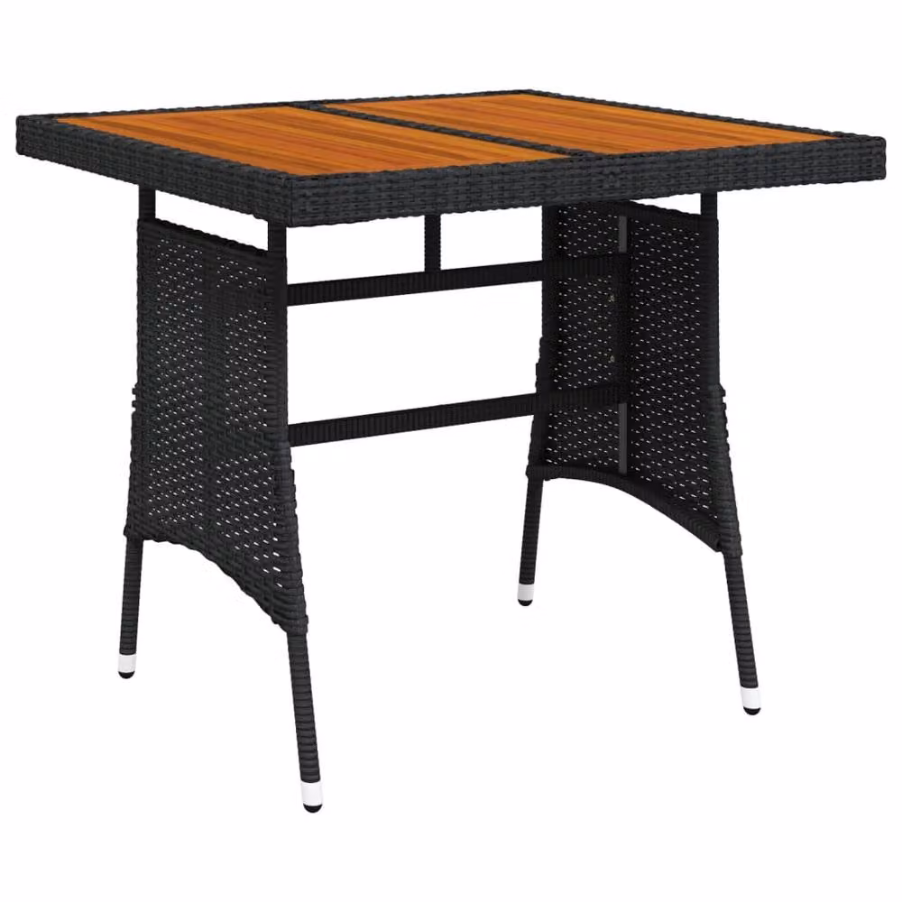Berkfield Home Black Garden Table in Poly Rattan and Acacia Wood, W/D/H: 70 x 70 x 72 cm – 2
