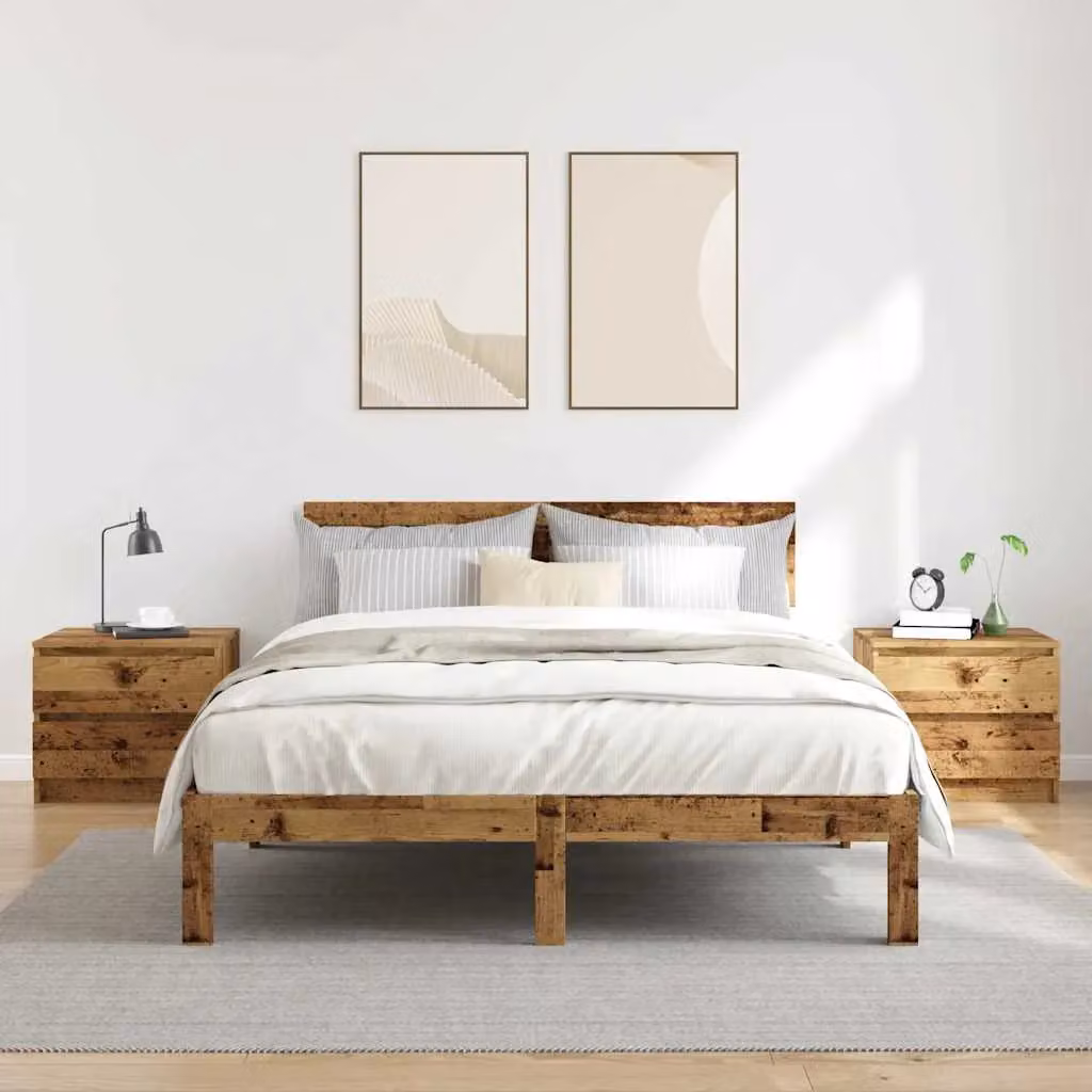 Berkfield Home Set of 2 Bedside Cabinets in Old Wood Brown, W/D/H: 50 x 40 x 43.5 cm – 3