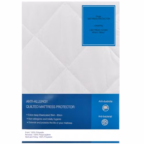 Gr8 Home Anti Allergy Quilted Mattress Protector Fitted Sheet in White, W/D/H: 90 x 190 x 30 cm – 2