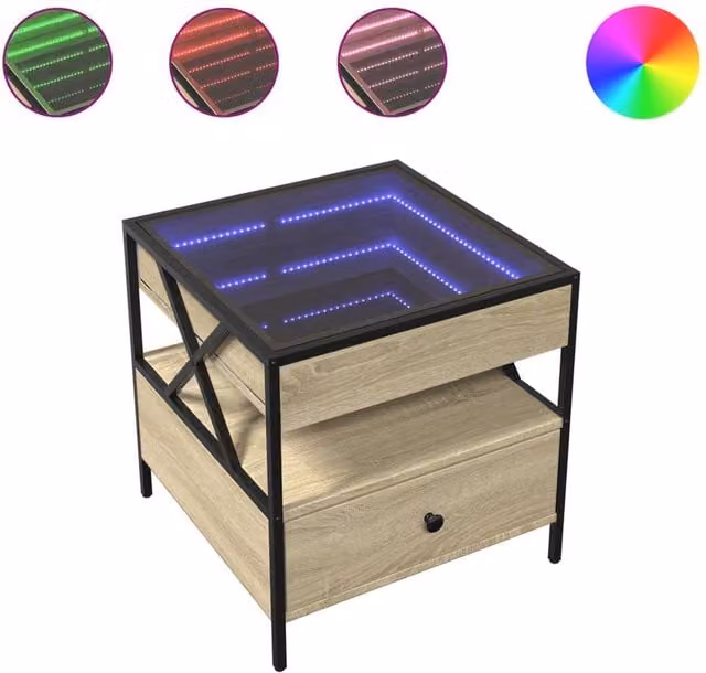 Berkfield Home Infinity LED Coffee Table in Sonoma Oak Brown, W/D/H: 50 x 50 x 51 cm