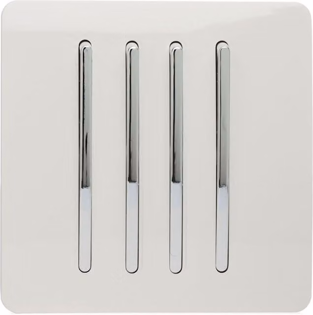 Trendi Modern Plastic Single Plate Wall Light Switch in White and Chrome