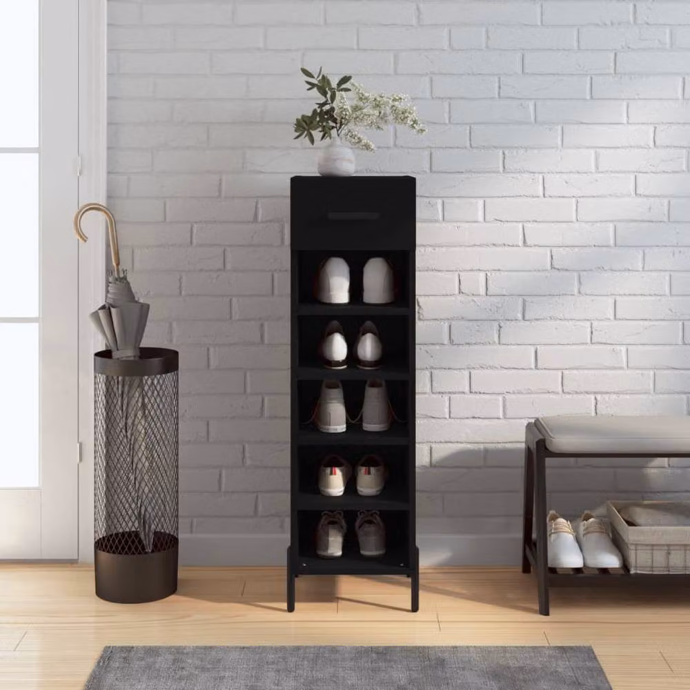 Berkfield Home Modern Black Shoe Cabinet with Hinged Doors and Open Shelf, W/D/H: 30 x 35 x 105 cm – 2