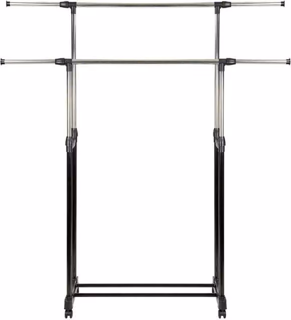 KORVIXA Heavy Duty Double Clothes Rail in Matt Black, H 151 cm x W 140 cm x D 87 cm – 1