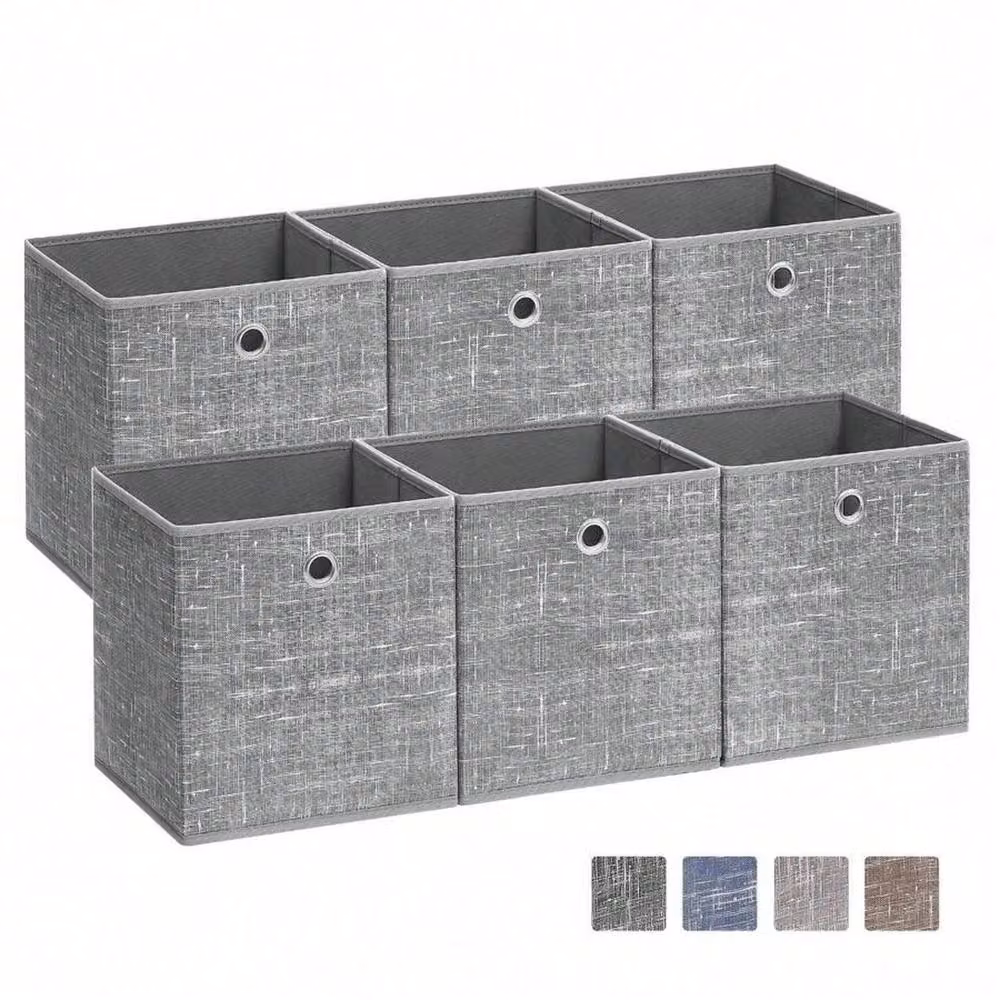 Havendro Set of 6 Foldable Fabric and Cardboard Square Storage Boxes in Grey – 3