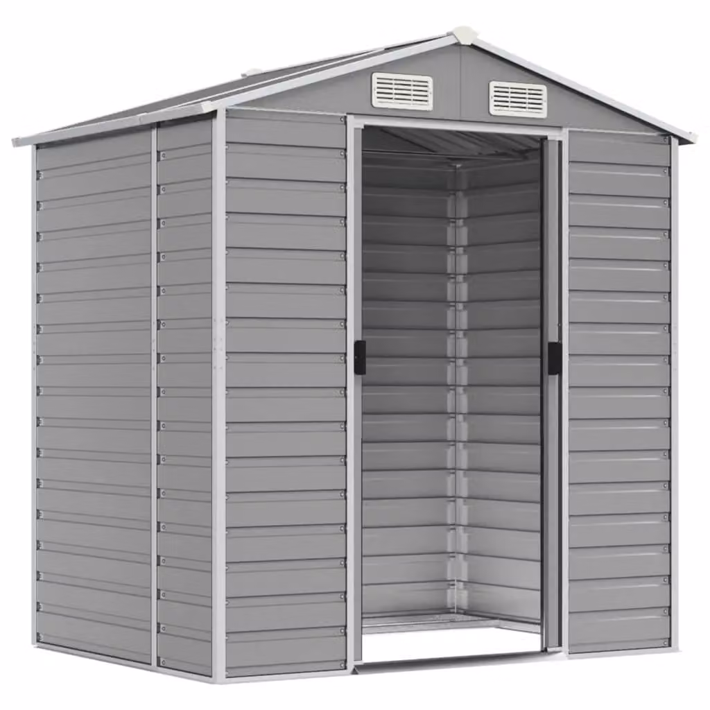 Berkfield Home Pent Garden Shed in Light Grey, Galvanised Steel, W/D/H: 191 x 130 x 198 cm – 2