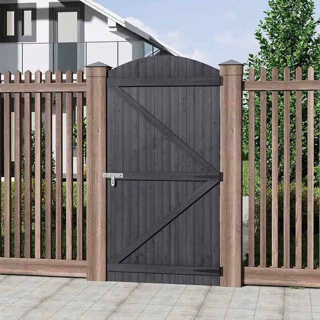 Breeins Semi Braced Arch Top Wooden Garden Swing Gate, Grey, W: 90 cm, H: 180 cm