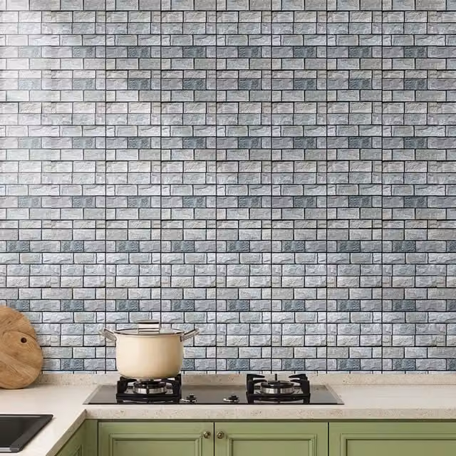 Livingandhome 10 Piece 3D Self Adhesive Tile Look PVC Wallpaper Stickers in Brown and Grey