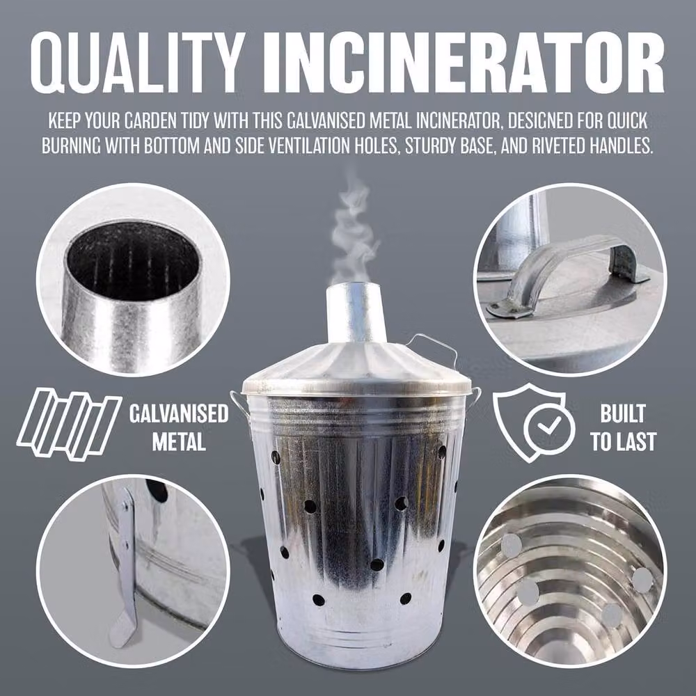 BARGAINS-GALORE 90l Galvanised Metal Garden Waste Incinerator Bin in Metallic Silver – 4