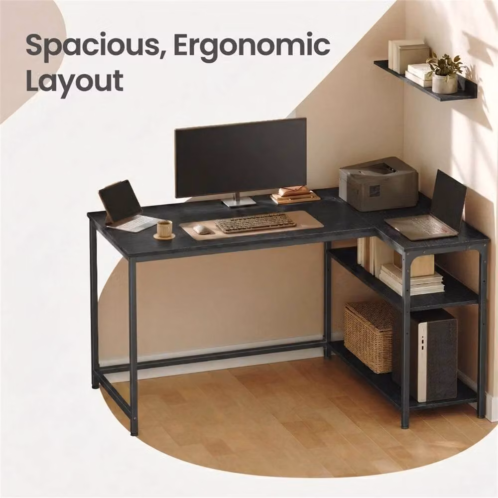 Nordara L Shaped Corner Gaming Desk with Storage in Ebony Black, W/D: 100 x 100 cm – 5