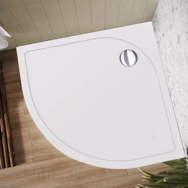 Bathroom Kingdom Oliver Stone White Mineral Cast Quadrant Corner Shower Tray W/D: 90 x 90 cm
