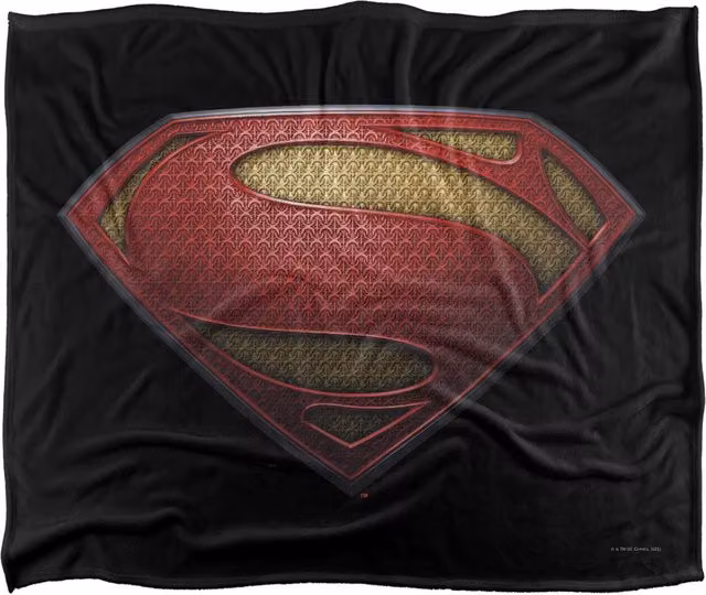 Warner Brothers Man Of Steel Logo Officially Licensed Super Soft Fluffy Throw Blanket, White, W: 152 cm, D: 127 cm
