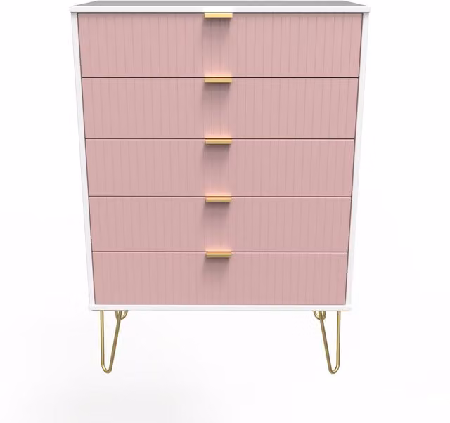 Ready Assembled 2 U Bexley 5 Drawer Chest in Pink and Gold