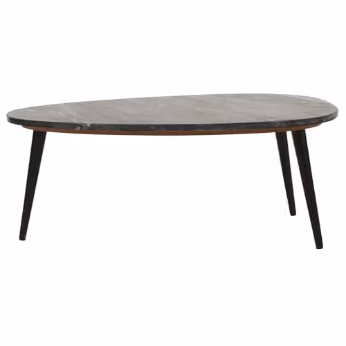 Indian Hub Opal Rectangular Coffee Table with Black Marble Top and Metal Legs, W: 90 cm, D: 60 cm, H: 35 cm