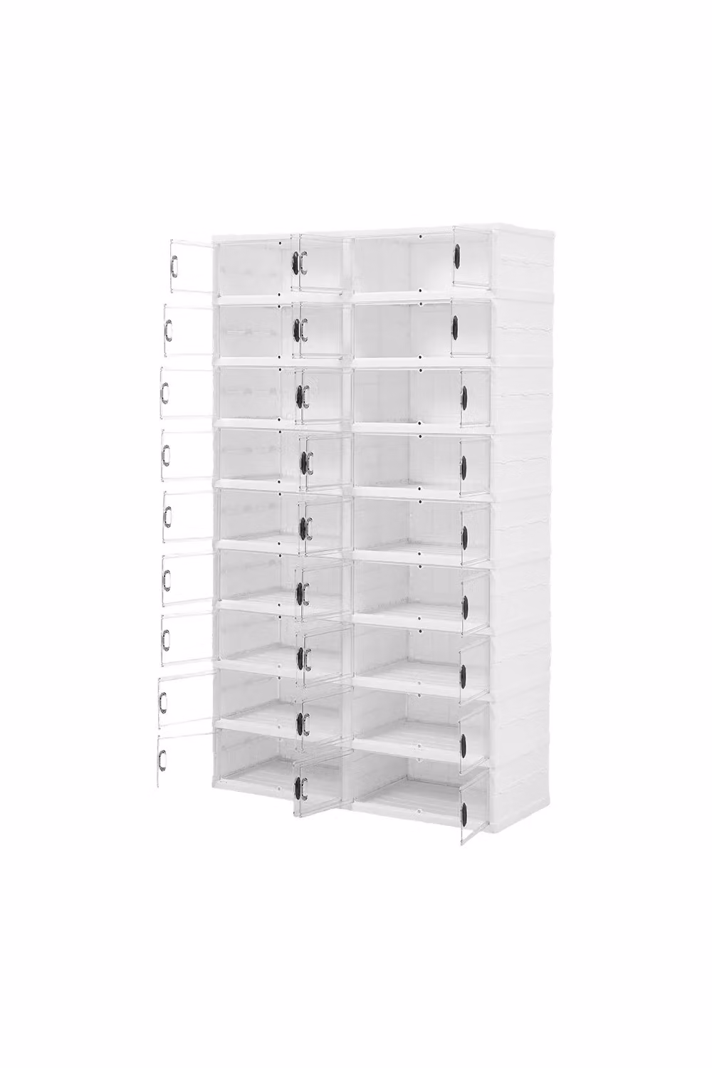 Living and Home 9-Tier Foldable Shoe Storage Box with Magnetic Doors in White, H 158.0 cm x W 91.0 cm x D 30.0 cm – 2