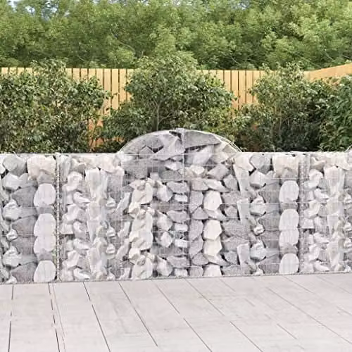 vidaXL Set of 3 Arched Gabion Baskets in Silver Galvanised Steel, W: 200 cm, D: 30 cm, H: 100/120 cm – 2