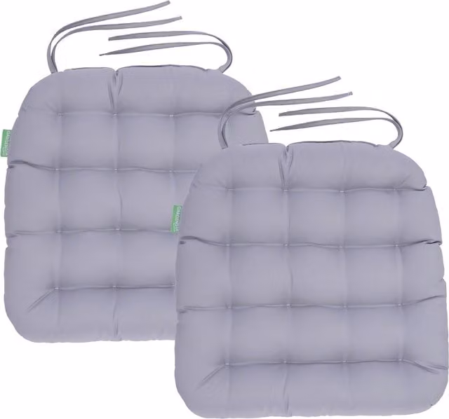 Gardenista Grey Quilted and Water Repellent Outdoor Garden Chair Cushion Set of 2