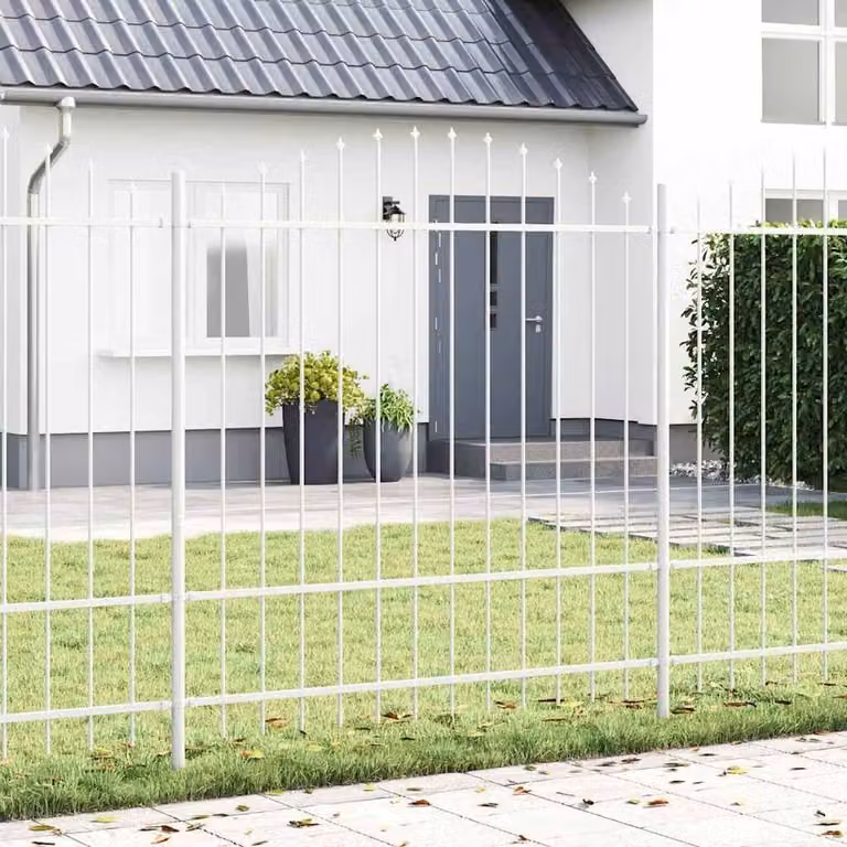 vidaXL White Steel Garden Fence with Hoop Top, W: 3.4 m, H: 1.75 m