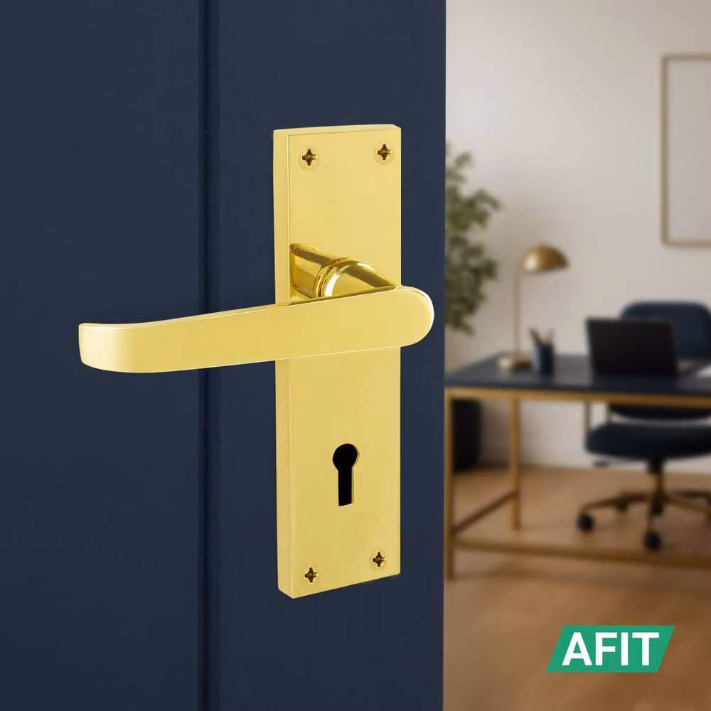 AFIT Polished Brass Lock Door Handle Set with Gold Hinges, 1 Pair – 3