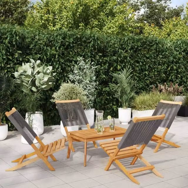 Berkfield Home Set of 4 Grey Folding Garden Chairs in Solid Acacia Wood – 1
