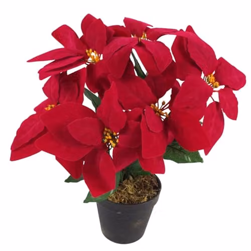 Leaf Red Poinsettia Artificial Christmas Potted Houseplant, Height: 40 cm – 1